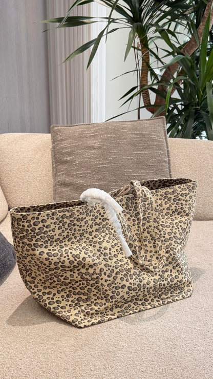 Cuero | Leopard Print Logo Tote Bag - Beige Leopard