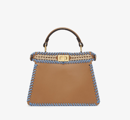 Cuero | Peekaboo ISeeU Petite Beige and light blue braided leather bag