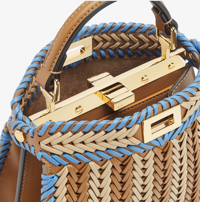 Cuero | Peekaboo ISeeU Petite Beige and light blue braided leather bag