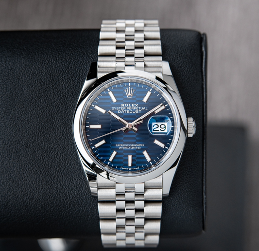 Cuero | Datejust 36 Blue Fluted Motif Dial 2022 Jubilee Smooth Bezel Steel