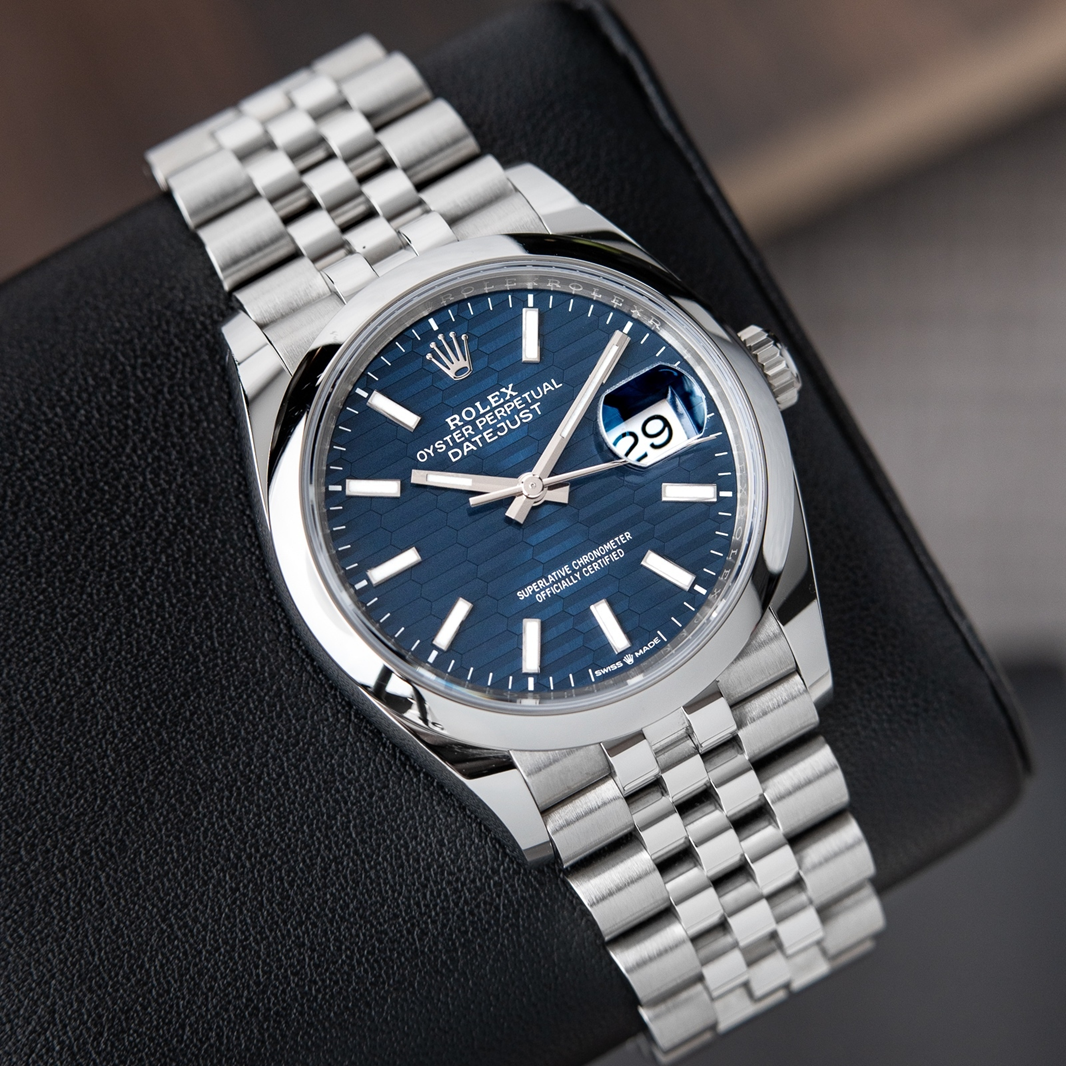 Cuero | Datejust 36 Blue Fluted Motif Dial 2022 Jubilee Smooth Bezel Steel