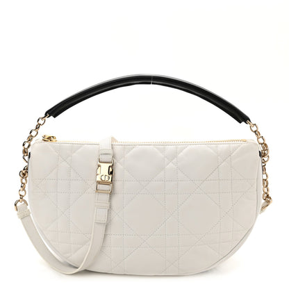 Cuero | Lambskin Cannage Medium Vibe Hobo Bag White