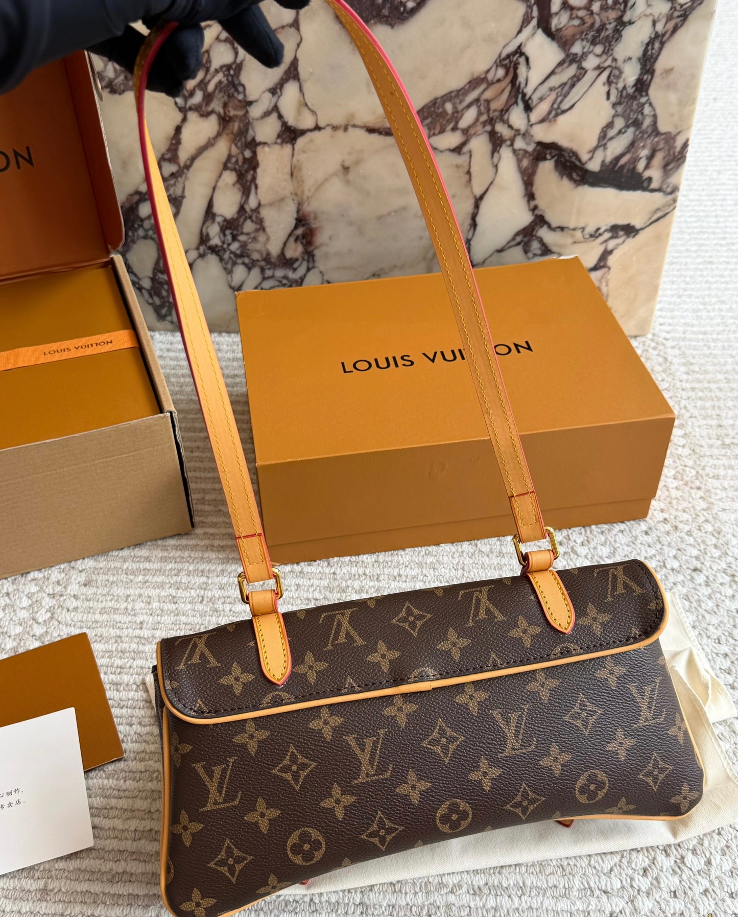 Cuero | Monogram Baguette Shoulder Bag Brown