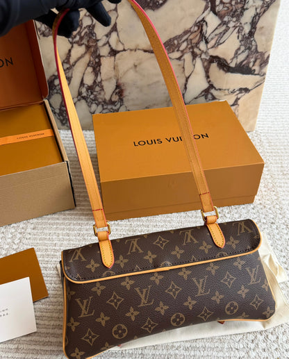 Cuero | Monogram Baguette Shoulder Bag Brown