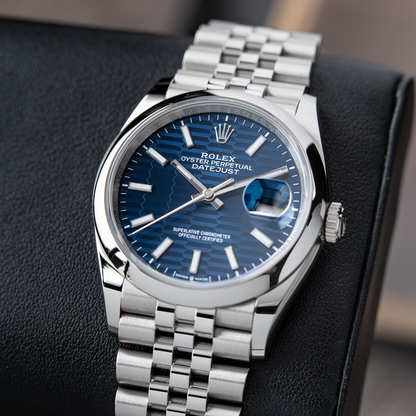 Cuero | Datejust 36 Blue Fluted Motif Dial 2022 Jubilee Smooth Bezel Steel