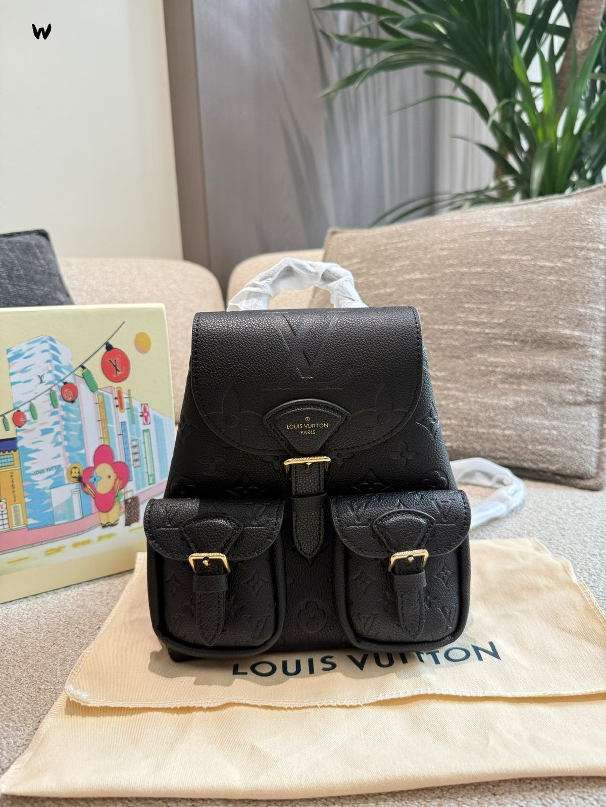 Cuero | Embossed Monogram Dual Pocket Mini Backpack - Black
