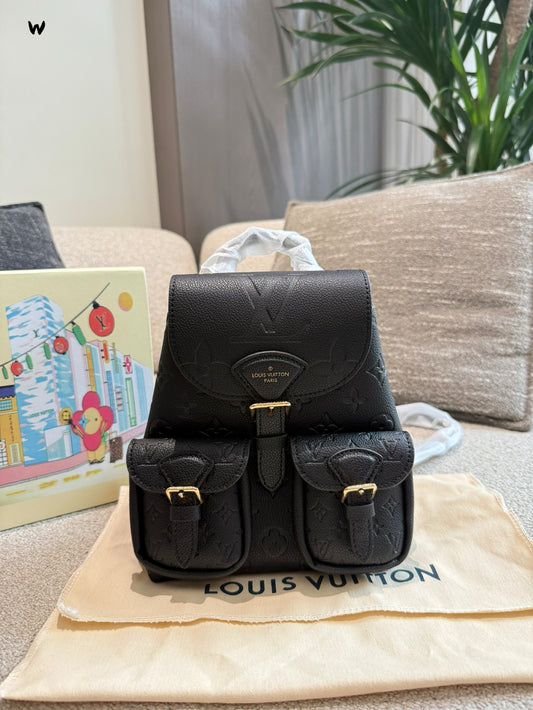 Cuero | Embossed Monogram Dual Pocket Mini Backpack - Black