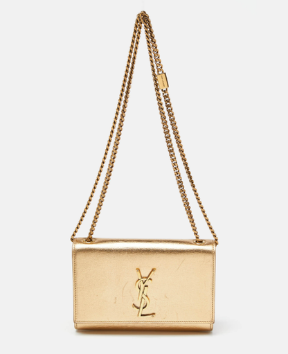 Cuero | Gold Leather Small Monogram Kate Chain Bag