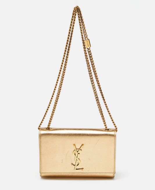 Cuero | Gold Leather Small Monogram Kate Chain Bag