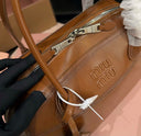 Miu Miu Behn Tote – Cognac Smooth Leather with Silver Hardware