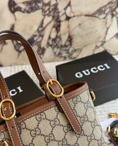 Cuero | Signature Monogram Mini Buckle Tote Bag - Beige & Brown Monogram