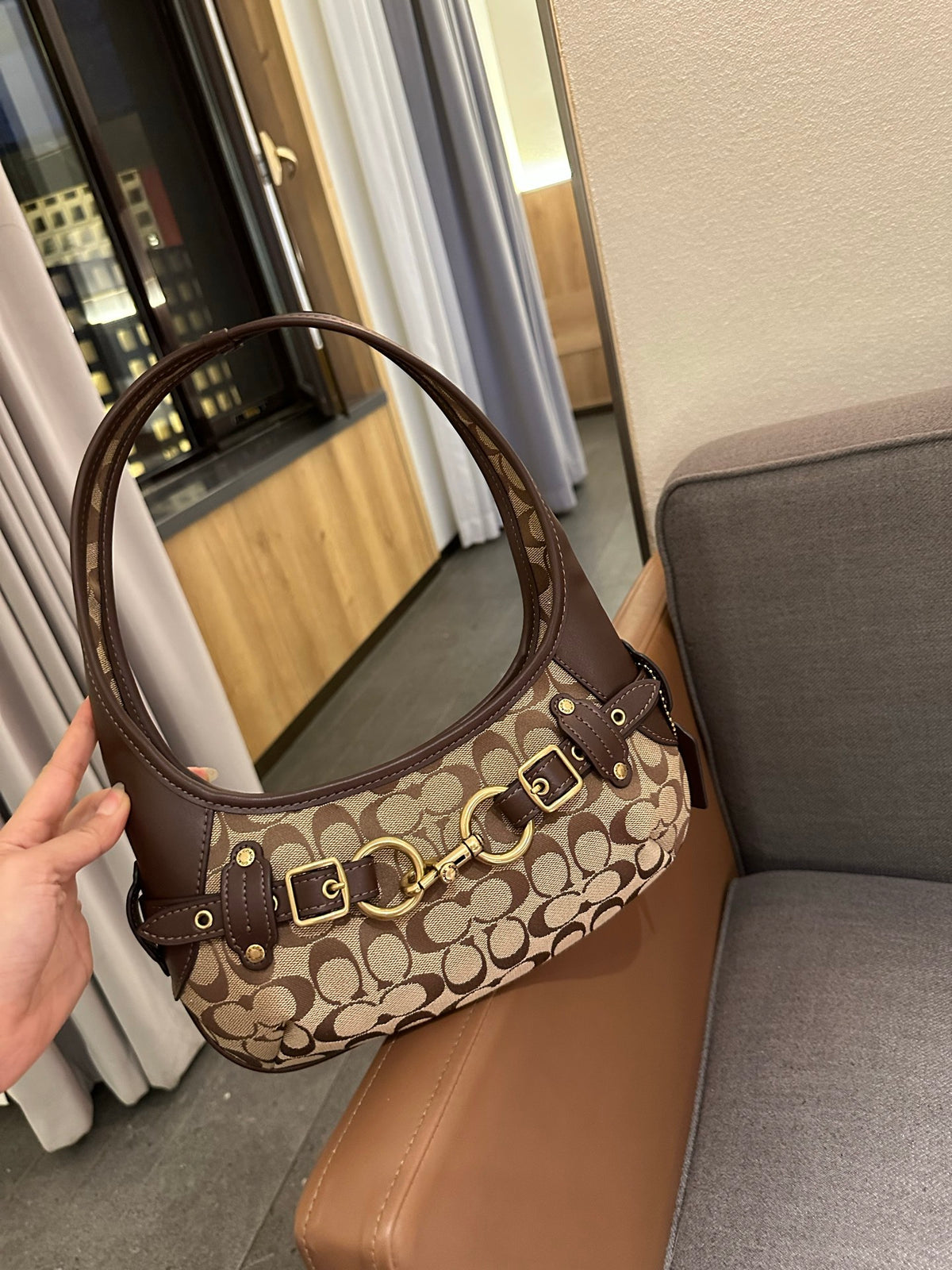 Cuero | Signature Buckle Hobo Shoulder Bag - Brown
