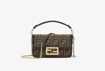 Cuero | Baguette Mini Brown FF jacquard fabric bag