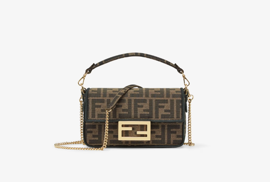 Cuero | Baguette Mini Brown FF jacquard fabric bag