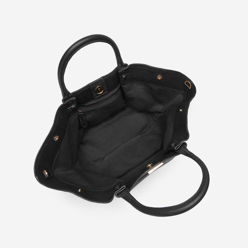 Cuero | Demellier The Midi New York Black small Grain Ecru Stitching