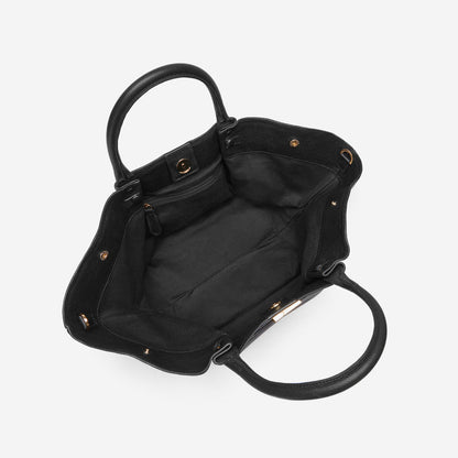 Cuero | Demellier The Midi New York Black small Grain Ecru Stitching
