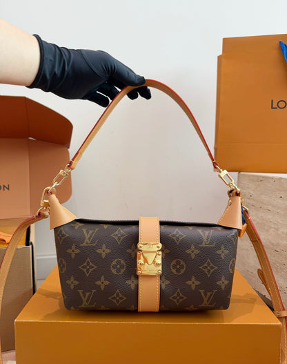 Cuero | Monogram Print Buckle Strap Shoulder Hobo Bag - Monogram Brown