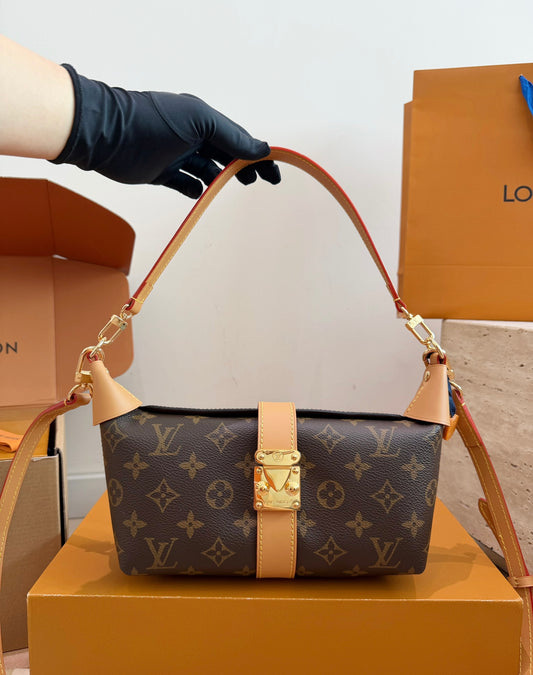 Cuero | Monogram Print Buckle Strap Shoulder Hobo Bag - Monogram Brown