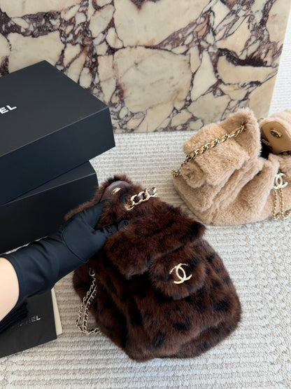 Cuero | Plush Faux Fur Drawstring Shoulder Bag