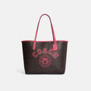 Coach City Tote In Signature Canvas With Varsity Motif