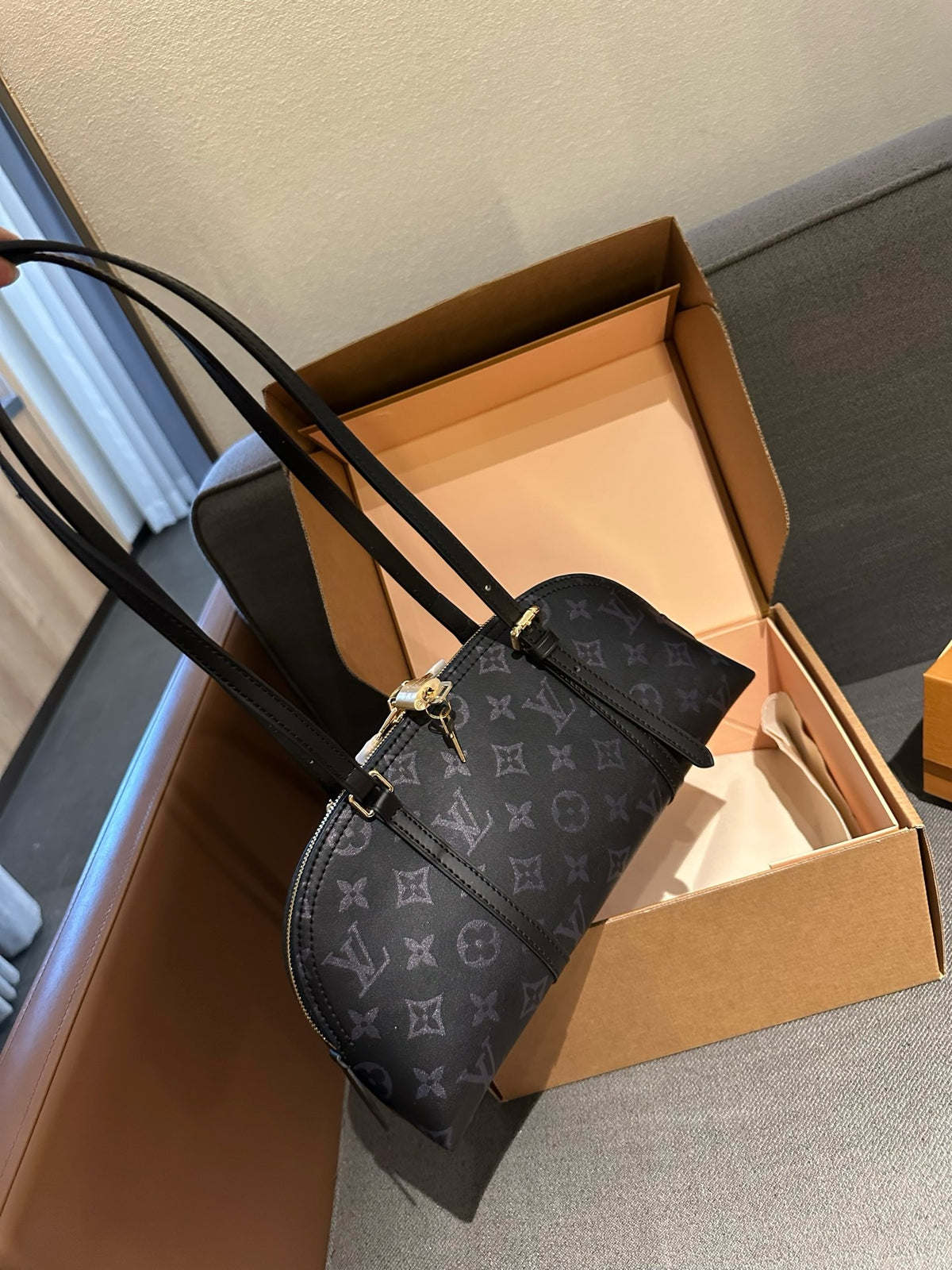 Cuero | Monogram Dome Zip Shoulder Bag - Black