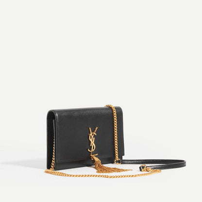 Cuero | Small Kate Tassel Chain Wallet in Black