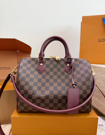 Cuero | Checkered Barrel Satchel Bag - Bordeaux Check