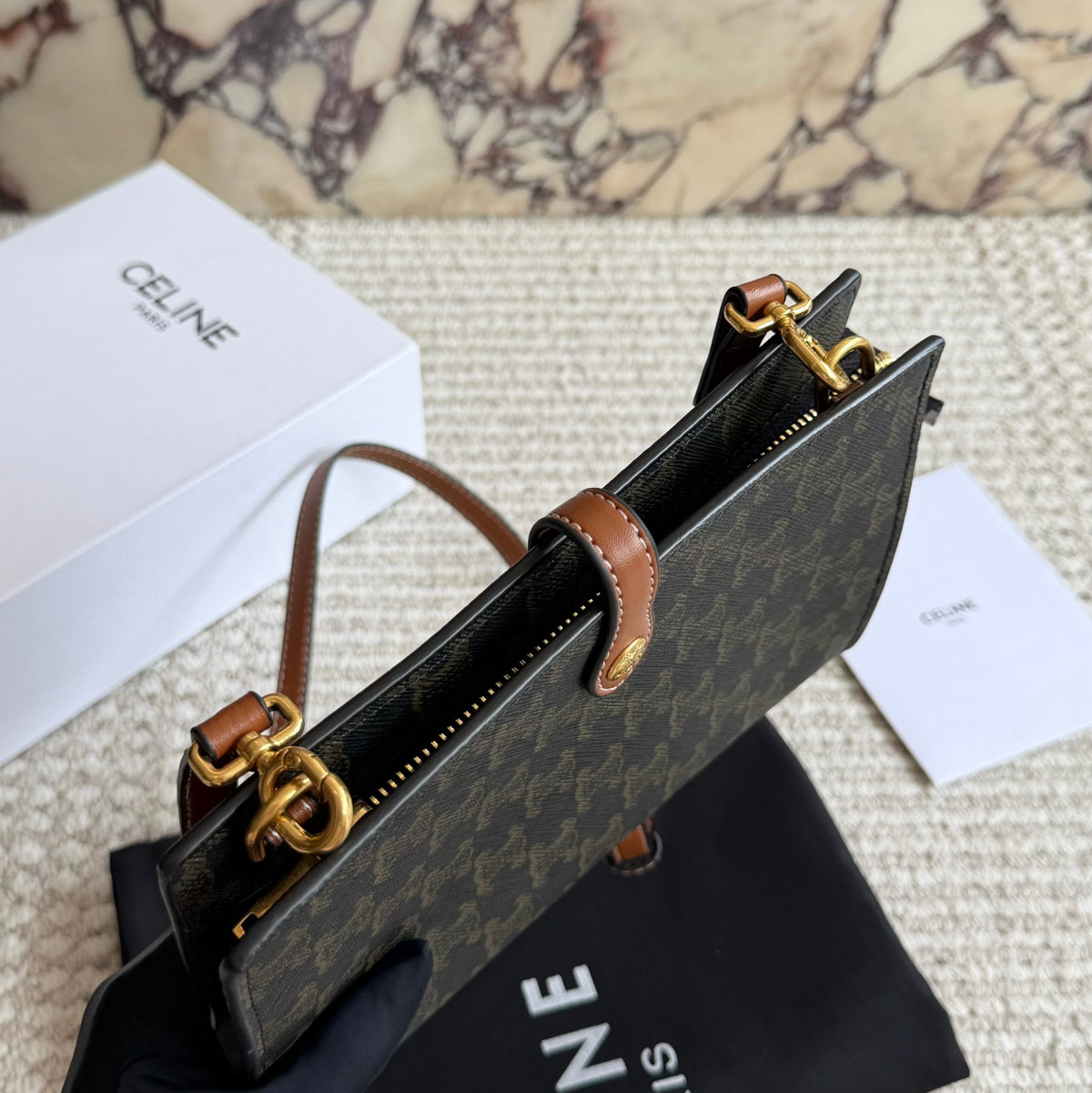 Cuero | Signature Monogram Flap Crossbody Bag - Espresso Monogram