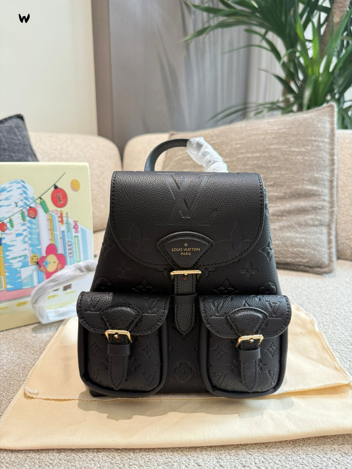 Cuero | Embossed Monogram Dual Pocket Mini Backpack - Black