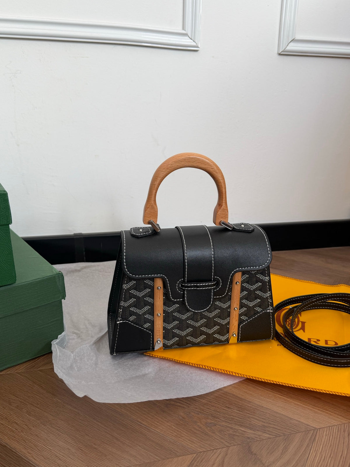 Cuero | Signature Monogram Wood Handle Top Handle Bag - Black Monogram