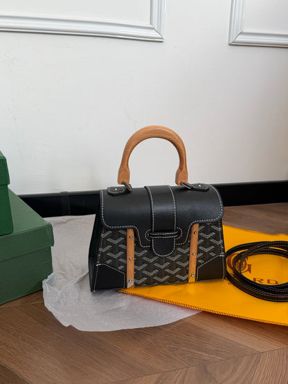 Cuero | Signature Monogram Wood Handle Top Handle Bag - Black Monogram