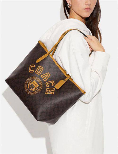Cuero | City Tote In Signature Canvas With Varsity Motif In Yellow