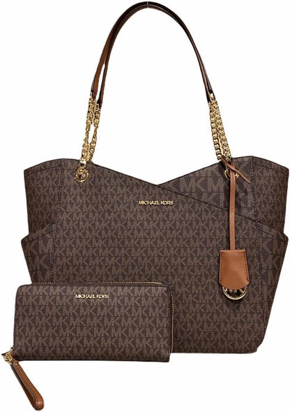 Cuero | JET SET TRAVEL LARGE X CHAIN MK SIGNATURE SHOULDER TOTE BAG