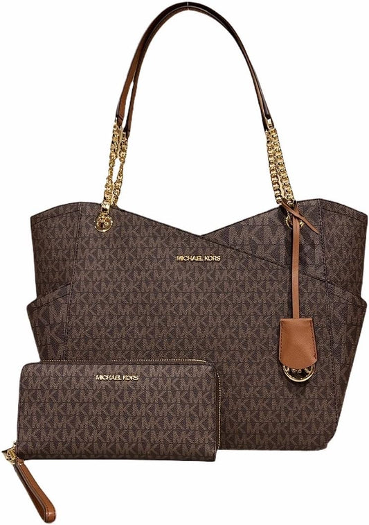 Cuero | JET SET TRAVEL LARGE X CHAIN MK SIGNATURE SHOULDER TOTE BAG