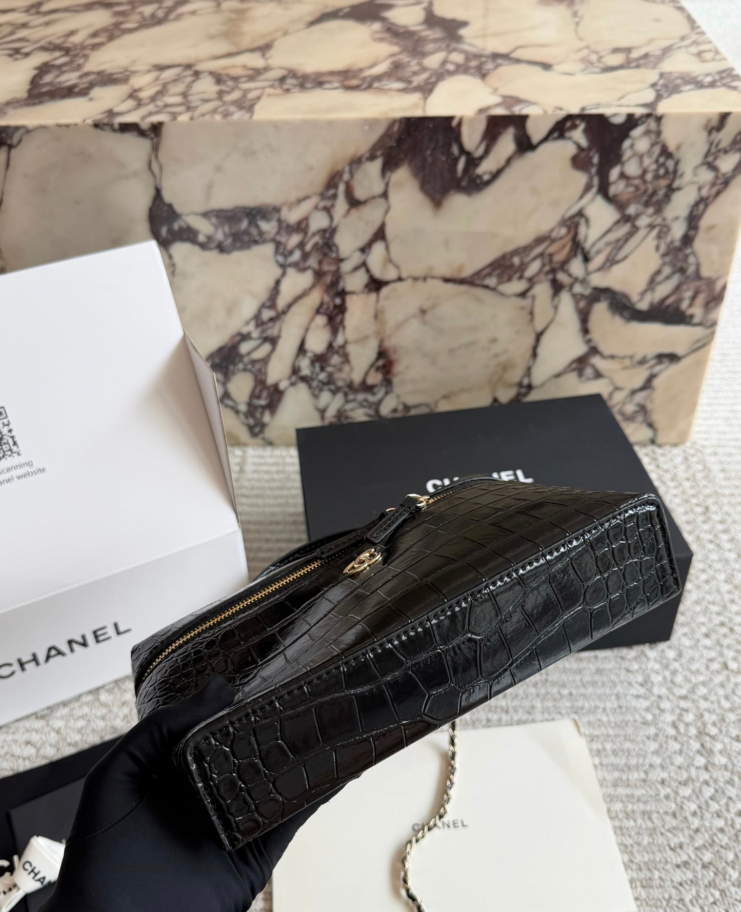 Cuero | Crocodile Embossed Vanity Bag
