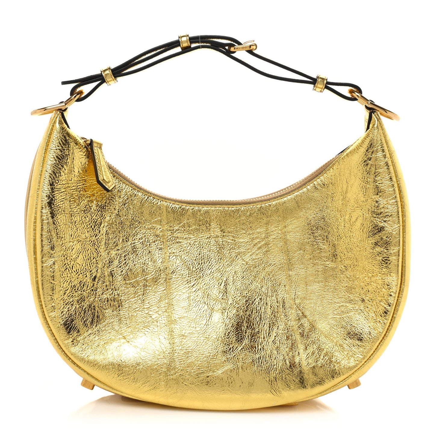 Cuero | Laminated Craquele Lambskin Small Fendigraphy Hobo Gold