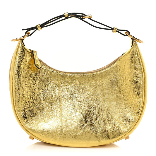 Cuero | Laminated Craquele Lambskin Small Fendigraphy Hobo Gold