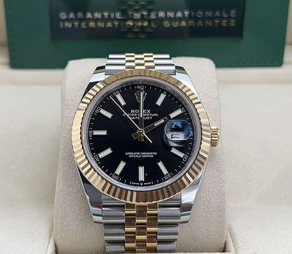 Cuero | Datejust 41mm Yellow Gold Bright Black Dial Ref: 126333