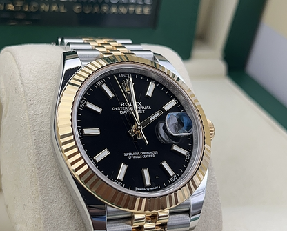 Cuero | Datejust 41mm Yellow Gold Bright Black Dial Ref: 126333