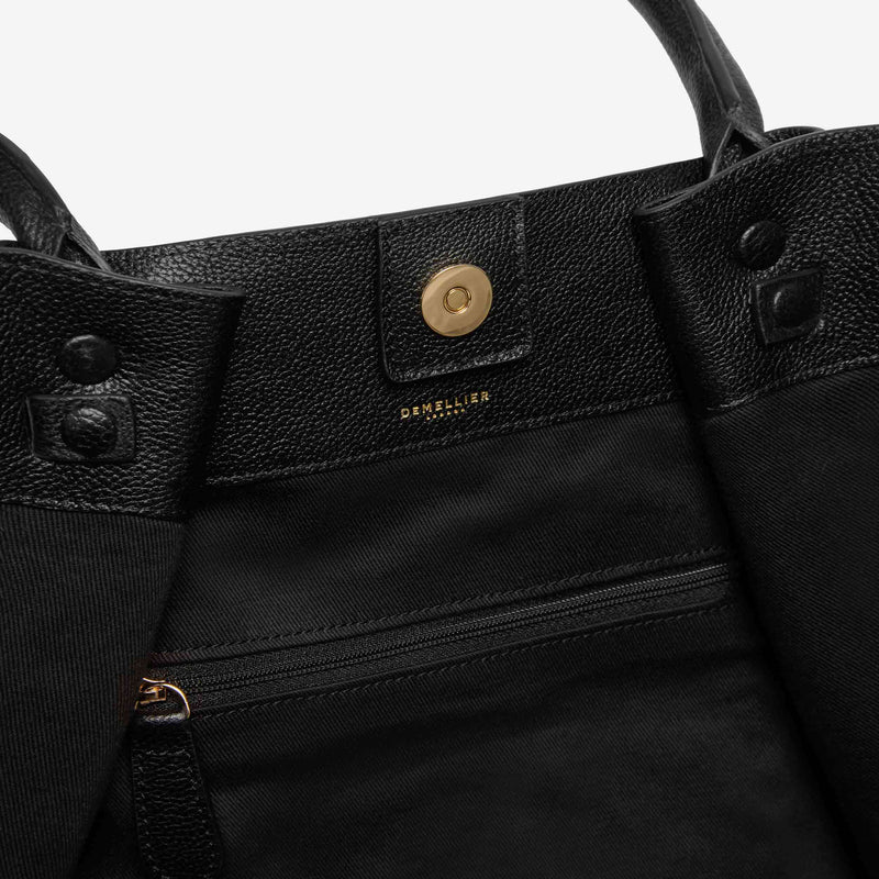 Cuero | Demellier The Midi New York Black small Grain Ecru Stitching