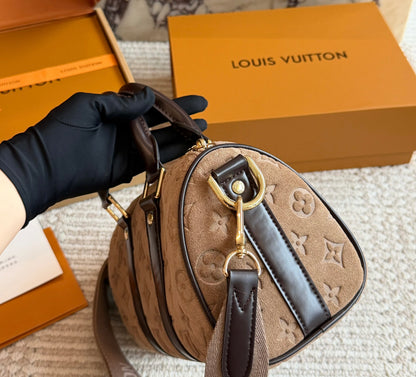 Cuero | Beige Monogram Embossed Boston Bag