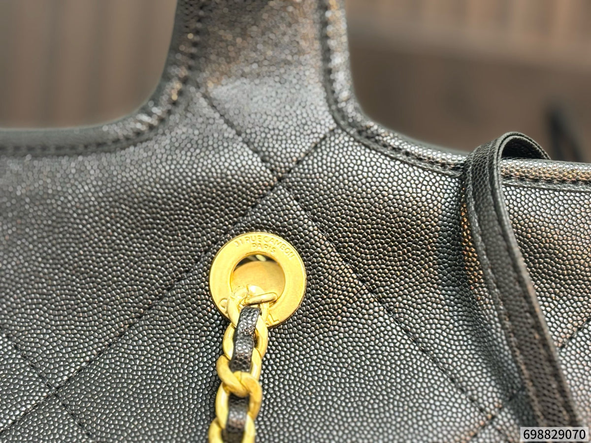 Cuero | Quilted Chain Shopper Tote Bag - Noir Black