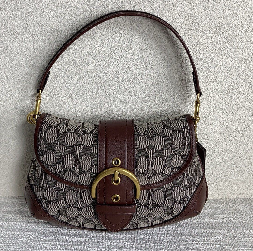 Coach Soho Shoulder Bag – Signature Canvas with Brown Leather