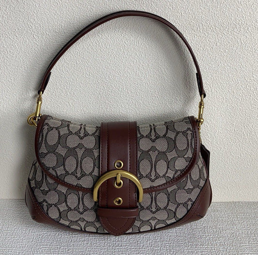 Coach Soho Shoulder Bag – Signature Canvas with Brown Leather