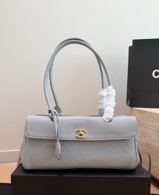 Chanel Bowler Bag – Light Grey Caviar Leather with Gold Hardware