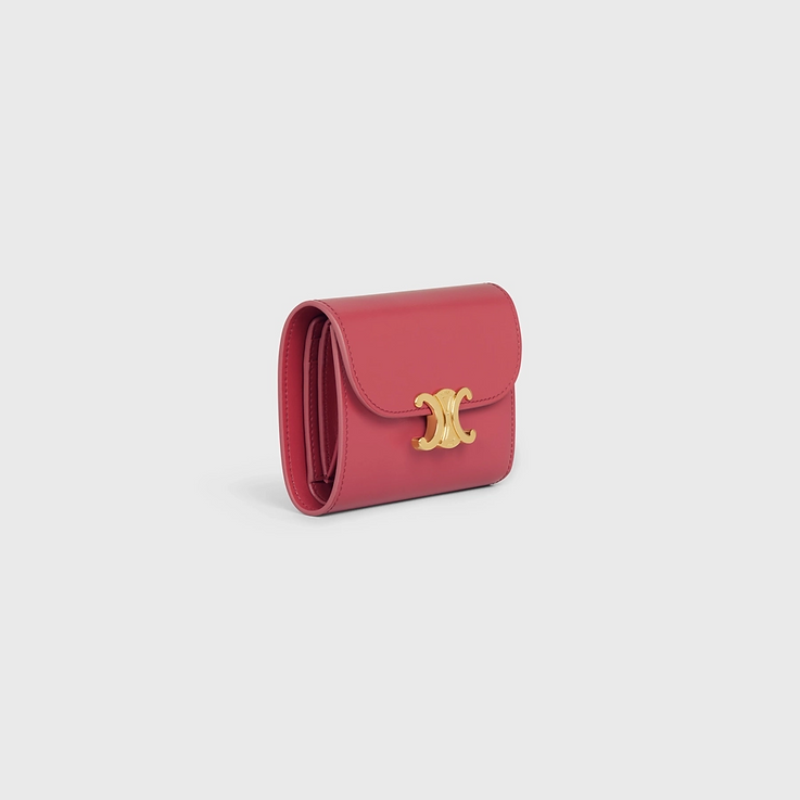 Cuero | SMALL WALLET TRIOMPHE IN SHINY CALFSKIN LIPSTICK