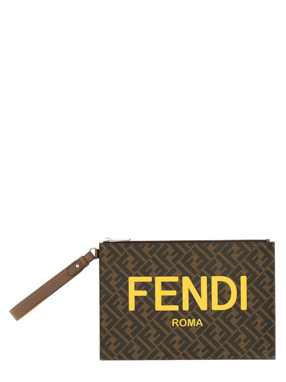 Cuero | Flat Pouch In Roma Logo Calf Leather