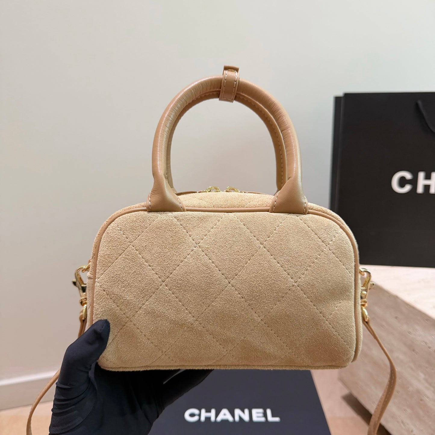 Cuero | Quilted Suede Mini Bowling Bag