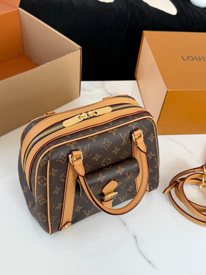 Cuero | Signature Monogram Bowling Top Handle Bag - Brown Monogram