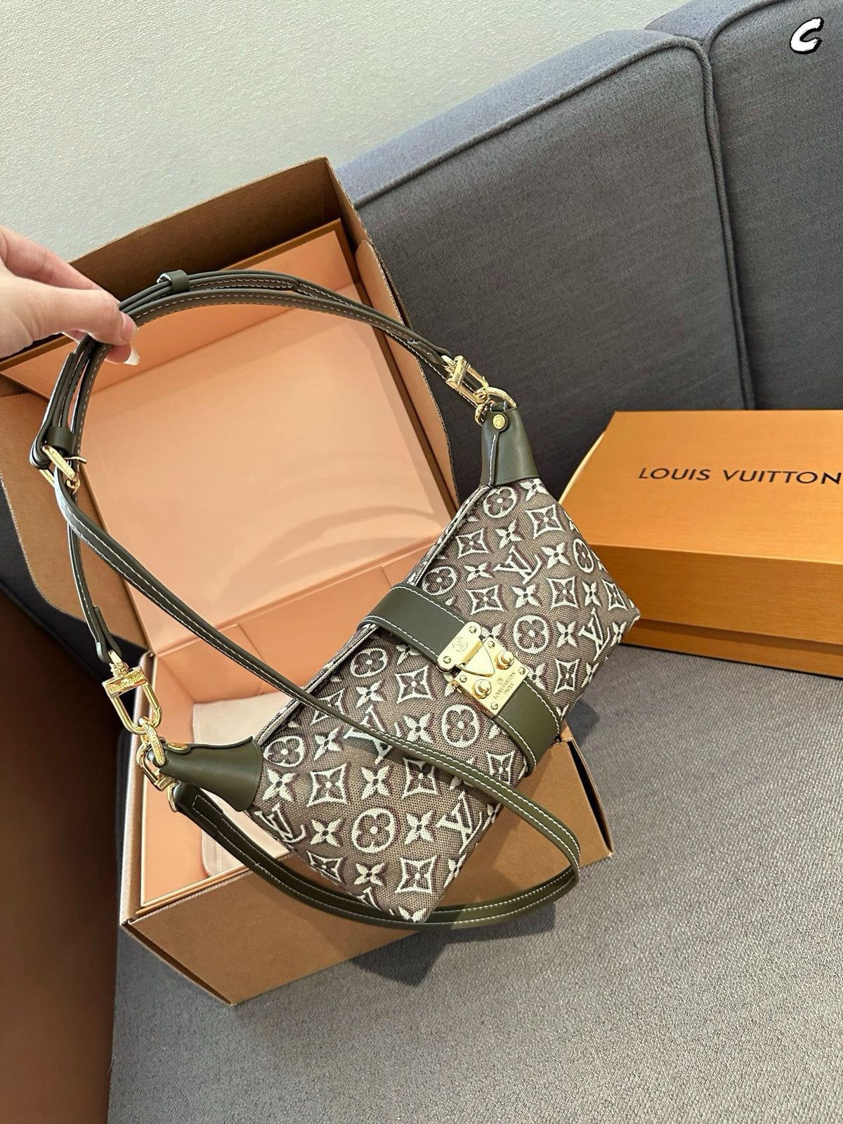 Cuero | Mini Monogram Jacquard Buckle Strap Hobo Bag - Olive Green
